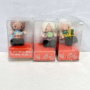 Lot of 3-1979 Enesco imports wood‎ Christmas figurines NIB